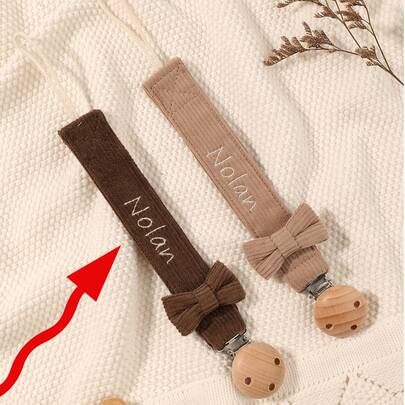 2pcs Personalized Embroidery Name Baby Pacifier Clip Cute Polka Dot Print Customized Patterns For Boys And Girls, Custom Baby Pacifier Clip Universal Soothing Clip, Suitable For Halloween, Baptism, Thanksgiving, Christmas Gifts Baby Shower Family Decorations Gifts ,Travel Organizer