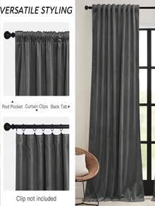 1 件天鹅绒遮光窗帘，卧室客厅遮光窗帘，法式奢华复古美式欧式天鹅绒窗帘 - 深灰色 - 查看 2