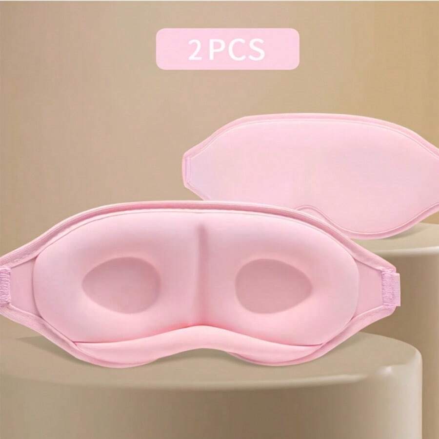 2pcs Super Comfortable 3D Contoured Sleep Mask - 99% Blackout Zero Pressure Design, Breathable Soft Adjustable, Suitable For Adult Men & Women Travel Nap Yoga Sleep, Great Gift - Pink - View 1