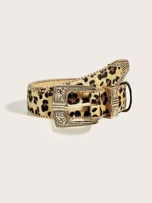 1pc Women's Fashion Leopard Print Sexy Rivet Waist Belt, Adjustable High-End Chic Metal Buckle, PU Leather Casual Belt Suitable For Daily Wear