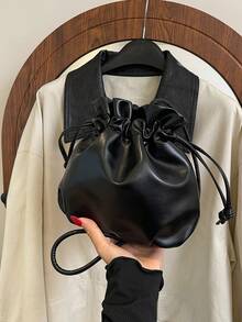 2025 New Fashion Solid Color Mini Bucket Crossbody Bag - Black - View 7