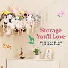 毛绒动物收纳花边吊床，大号 - 波西米亚风格房间装饰玩具收纳 - 角落悬挂毛绒玩具毛绒动物网状收纳盒 - 彩色 - 查看 3