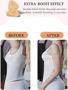 1 Pair Women Double Sided Sticky Bra Inserts Reusable Push Up Lift Self-Adhesive Pads Strapless, Bikini, Swimsuit, And Sports Bras - 杏色 - 查看 4