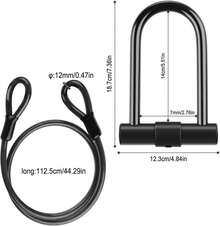 Diyife Candado en U para Bicicleta con 1.2M, [2 Llaves] Candado de Bicicleta, Soporte de Montaje Resistente, Candado en U de Alta  para Bicicletas, Scooters, etc. - Negro - Ver 1
