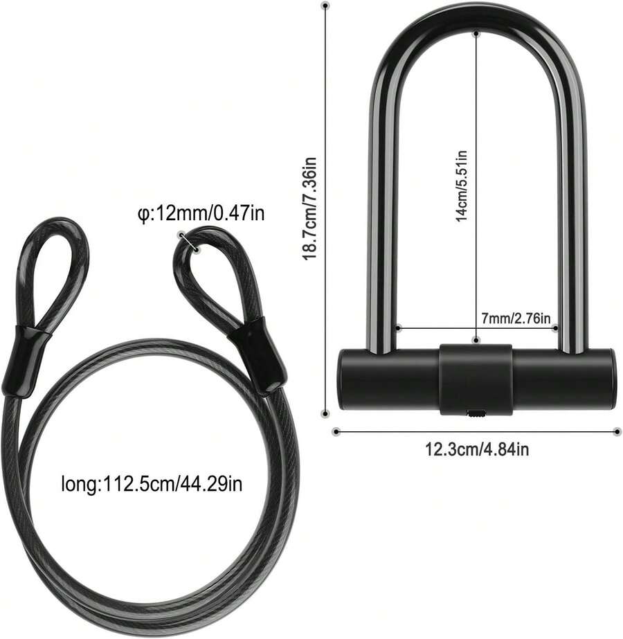 Diyife Candado en U para Bicicleta con 1.2M, [2 Llaves] Candado de Bicicleta, Soporte de Montaje Resistente, Candado en U de Alta  para Bicicletas, Scooters, etc. - Negro - Ver 1