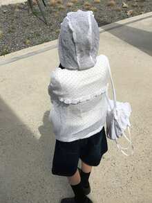 复古日系宽松波点休闲百搭连帽拉链外套 - 白色 - 查看 2