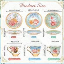 Set Of 12 Tea Cups And Saucers Tea Party Decorations Floral Porcelain 5.4 Oz British Women Birthday Party, And Mother's Day - 經典風格 + 12 - 查看 3