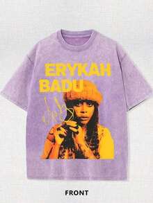 Wash With Water To Do The Old Craft! Erykah Badu Character Printed T-Shirt, Retro Soul Singer Element, Full Of Stree - 紫色 - 查看 1