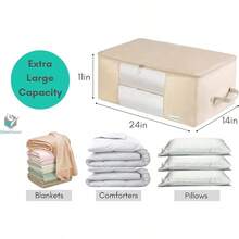 Comforter Storage Bag Folding Organizer bag for King/Queen Comforters Pillows Blankets Bedding/Quilt Blanket Duvet Mothproof Space Saver; Large Collapsible Organizers 24"x14"x11" - Bolsa de edredón beige - Ver 3