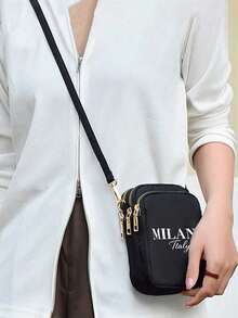 1pc Fashion Black Casual Mini Handbag With "Milano" Text & Pattern, Featuring Phone Pouch, Coin Purse, Women's Crossbody Phone Bag, Shoulder Bag, Wallet, Lightweight & Odorless Polyester Travel Bag - Multicolor - View 5