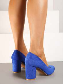 Élégantes Escarpins à Bout Pointu et Talon Bloc - Chaussures de Bureau Classiques pour Femmes - Bleu azur - Voir 4