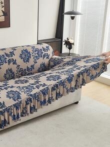 1pc Skirt Style Stretch Sofa Cover, Soft & Comfortable, Printed Stretch Furniture Protector, Multiple Sizes Available