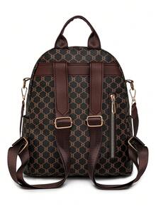 女士复古背包，新款时尚百搭 PU 格子学生单肩包旅行包 - 棕色 - 查看 9