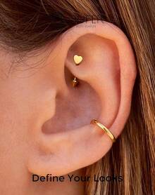 Solid Titanium Eyebrow Rings And Heart Labret Jewelry, 16G - 黑心 - 查看 3