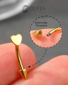 Solid Titanium Eyebrow Rings And Heart Labret Jewelry, 16G - 金心 - 查看 8