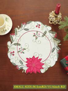 1pc Colorful Embroidered, Applique, Hollow Craft Christmas Table Runner, European Style Christmas Flower & Leaf Elements, 100% Polyester Fabric, Suitable For Christmas Decoration, Party, Holiday Atmosphere, Home Decor, Kitchen, Coffee Table, Cabinet, Round/Rectangular Placemats, Indoor/Outdoor, Party/Wedding Decorations, Multiple Sizes Available - Multicolor - View 7