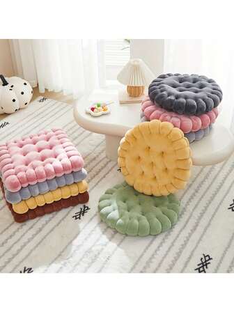 1pc Biscuit-Shaped Meditation Cushion, Chair Cushion In The Shape Of A Circular Biscuit, Square Floor Pillow For Chairs, Suitable For Living Rooms, Balconies, Offices, And Yoga Practices