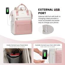 LOVEVOOK Laptop Backpack For Women,15.6 Inch Work Teacher Nurse Bag,Business Computer Backpack Purse With,Stylish Casual Daypack For Travel - Màu be + hồng - Xem 6