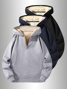 Men's Fleece Hoodie, Minimalist Design, Easy To Match, Winter Style, Valentine's Day Gift - Grey - View 8