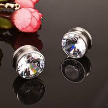 2件装不锈钢立方水晶螺旋耳扩扩器耳环穿刺饰品 - 圓形的 - 查看 2