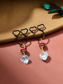 1 Pair Fake Nipple Rings,Fake Nipple Piercings,Faux Nipple Piercing,Nipple Rings Non Piercing Jewelry Dangles With Heart Heart, Black Color Valentine Gift - Multicolor - View 6