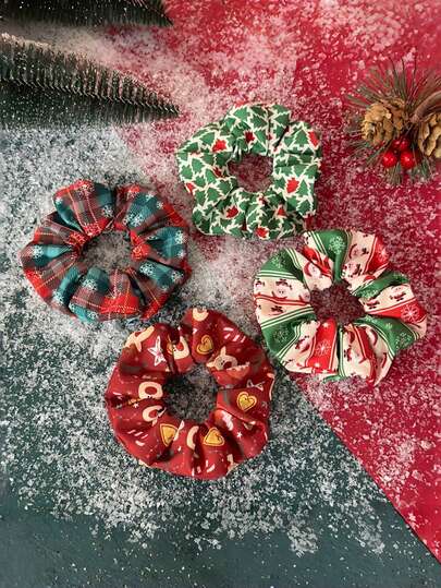 1pc Christmas Tree Casual Party Christmas Hair Scrunchie, Santa Claus & Snowflake Pattern Fashion Elastic Fabric Hair Scrunchies, Suitable For Christmas Costume, Holiday Gifts And Holiday Hair Accessories, Suitable For Halloween Gifts, Christmas Gifts, Year-End Shopping List, Etc. ,Beauty ,Hair Ties
