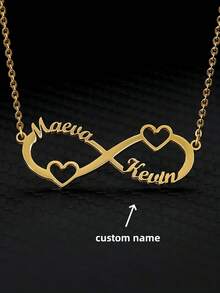 1 Peça Colar Personalizado de Aço Inoxidável com Coração Duplo e Dois Nomes, Dourado, Prata ou Rose Gold, Colar Personalizado, Gargantilha Personalizada, Presente de Aniversário para Melhor Amiga, Presente de Noivado, Presente de Casamento, Presente de Joia do Dia dos Namorados