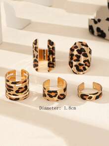 5pcs Creative Fashion Light Luxury Elegant Minimalist Geometric Leopard Print Rings For Women, Sisters, And Couples Perfect For Daily Wear, Dates, Parties, Holidays, Gifts, And Vacations
