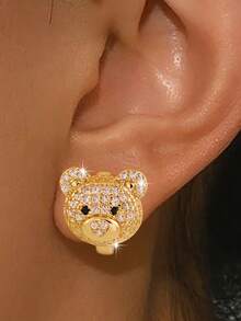 1 Paar süße Bären Ohrstecker aus kubischem Zirkonia, geeignet für den täglichen Gebrauch von Frauen