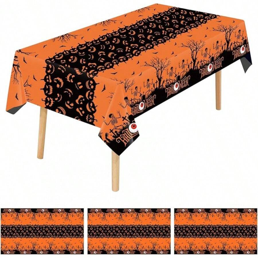 10pcs Manteles Desechables para Mesa Redondos,84 Pulgadas,Mantel para Mesa de Banquetes, Eventos y hogar,Tablón,Mantel de PEVA, Impermeable, Resistente al Desgaste (Negro, 213cm Redondo) - Halloween 2 - Ver 1