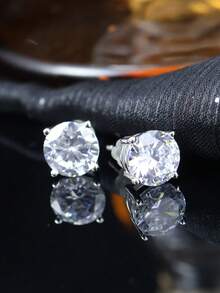 1 Pair 2 Carat Moissanite Luxury Round Cut Moissanite 925 Sterling Silver Stud Earrings, Suitable For Women & Girls, Christmas, Thanksgiving Gift, Prom, Wedding Jewelry