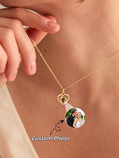 Customized Heart Projection Necklace, Personalized Memorial Photo Gift, Customized Minimalist Women's Necklace Clavicle Chain Jewelry, Customized Heart-Shaped Projection Photo Clavicle Chain, DIY Girlfriend Photo Necklace, Gift For Best Friend, Bridesmaid Gift