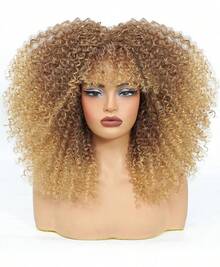 16 Inch Curly Wigs For Women Afro Kinky Curly Hair Wig About 280g/Piece Afro Synthetic Full Wigs Soft And Fluffy Like A Bomb Afro Kinky Curly Hair - 漸變金色 - 查看 2