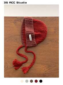 1pc Color Block Braided Knitted Knit Hat, Versatile Oversize Beanie, Warm Earflap Ski Cap, Suitable For Women & Men In Autumn/Winter - Multicolor - View 14