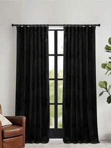 1 件天鹅绒遮光窗帘，卧室客厅遮光窗帘，法式奢华复古美式欧式天鹅绒窗帘 - 黑色 - 查看 4