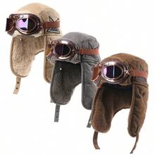 1pc Reversible Vintage Goggles Ushanka Hat, Unisex Warm Winter Cap For Outdoor Cycling Skiing Aviator