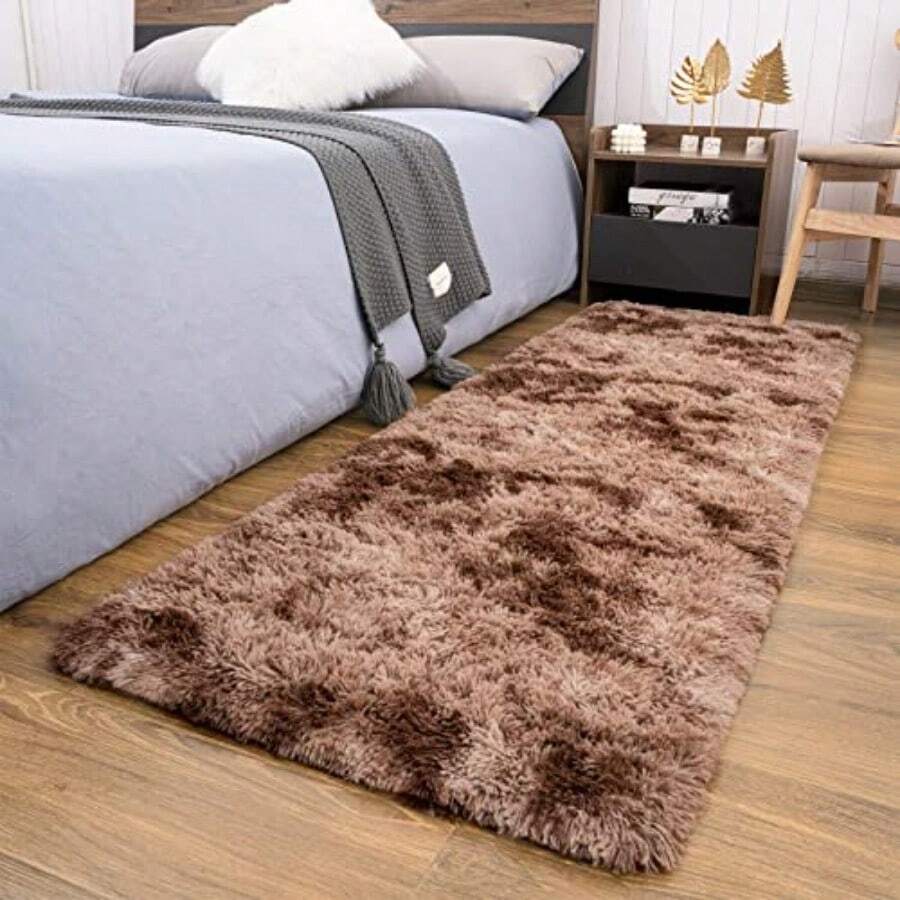 Runner Rug For Bedroom 2x6 Feet Soft Shaggy Area Rugs Fluffy Carpet For Hallway Bedside Upgrade NonSlip Shag Plush Rug For Dorm Living Room TieDyed Light Grey - 2' X 6' (Runner)+Tie-dyed Brown - View 1