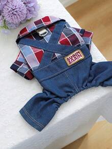 PETCIRCLE 1件宠物服装，狗狗/猫咪套装，小型犬/幼犬时尚可爱舒适骑行背带裤 - 彩色 - 查看 1