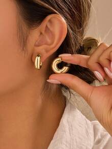 6/18件套时尚新款海星、贝壳、光滑水滴和凹凸C形金耳环耳钉套装，适合夏季旅行和度假 - 金色 - 查看 5