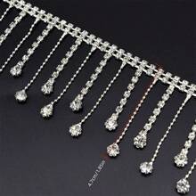 1 Yard Shiny White Rhinestone Decorative Fringe Ribbon - Adjustable Length Asymmetrical Rhinestone Crystal Beaded Fringe Chain For DIY Sewing, Wedding Dress, Clothing Crafts & Home Decour, Sewing Accessories | Adhesive Applications, Sewing Supplies Accessories