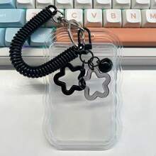 1 Set Porta Tessera Trasparente in PVC Durevole per Studenti con Copertura Scorrevole, Portachiavi, Porta Carte, Bracciale e Pendente