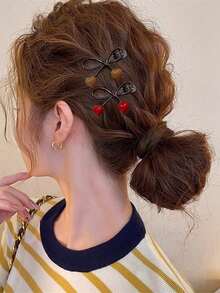 1pc Heart & Bow Hair Clip For Women, Side Bangs Hairpin, Claw Clips, Hair Slide, Hair Barrettes