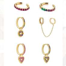 6pcs High Quality Colorful Cubic Zirconia Heart Dangle Earrings For Women - Vàng - Xem 3