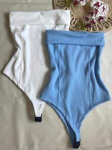Kit Two (2) Women's Strapless Bodysuits Versatile Elegant Comfortable Spring Summer - White and Baby Blue - View 2