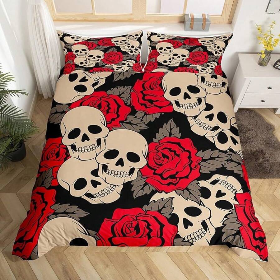 Halloween Duvet Cover Sets Bedding Set Single Size - 135x200cm Halloween  Skull Super Soft Luxury Anti Allergic Duvet Set, Easy Care And Breathable Microfiber Covers With 2 Pillowcase