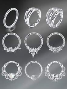 CIZME 1 件 16G 10 毫米可点击鼻中隔环铰链鼻中隔环不锈钢铰链鼻环女式蛋白石 CZ 耳甲软骨环耳环可点击鼻中隔珠宝铰链环鼻环唇轮耳屏穿孔珠宝 - 銀色 - 查看 1