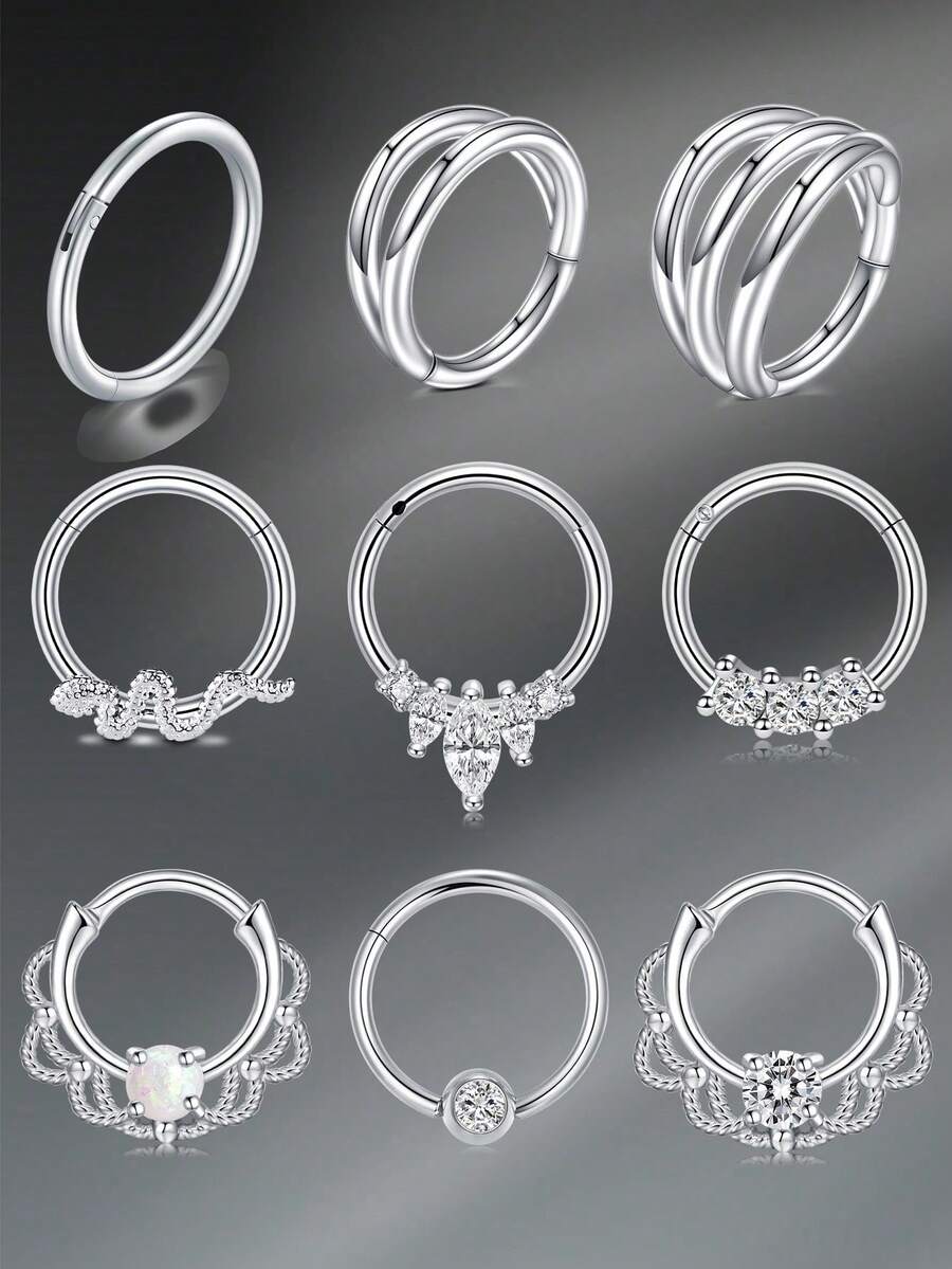 CIZME 1 件 16G 10 毫米可点击鼻中隔环铰链鼻中隔环不锈钢铰链鼻环女式蛋白石 CZ 耳甲软骨环耳环可点击鼻中隔珠宝铰链环鼻环唇轮耳屏穿孔珠宝 - 銀色 - 查看 1