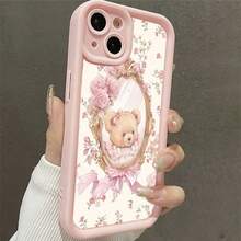 Floral Teddy Bear Pattern- Aesthetic Phone Case For IPhone[X/Xs/11/12/13/14/15/16 Pro/16/17 Pro Max] Galaxy Phone Cases-Ultra-Soft Girly TPU Cover, Anti-Scratch Protective Design, Perfect Gift For Valentine's Day, Christmas, Sister Or Girlfriend - 粉色 - 查看 7