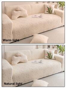 1 件毛绒 3D 沙发套，多功能全包裹沙发套，纯色几何图案设计，宠物友好防滑防脏，节日装饰弹力沙发套，适合 1/2/3/4 座沙发，秋冬 - 米黃色 - 查看 9
