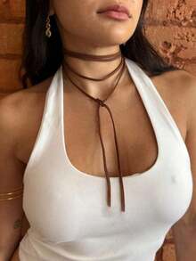 1pc 150cm Gothic Style Black Suede Cord Necklace Diy Rope Choker Necklace Maillard Style Brown Suede Cord Necklace For Women Banquet, Prom, Party - 棕色 - 查看 11